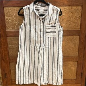 Liz Claiborne Black and White Striped Linen Sleeveless Dress